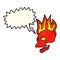 cartoon flaming skull with speech bubble