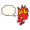 cartoon flaming skull with thought bubble