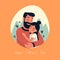 Cartoon Flat Characters - Father and His Little Daughter. Happy Smiling, Hugging People Couple - Dad, Daughter. Daddy s
