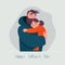 Cartoon Flat Characters - Father and His Little Daughter. Happy Smiling, Hugging People Couple - Dad, Daughter. Daddy s