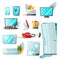 Cartoon flat consumer electronics home appliances with different damages,vector set.Broken household goods-mobile phone