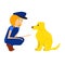 Cartoon flat cynologist with Labrador. Dog handler vector ilustration