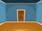 Cartoon flat empty room with a door in blue style