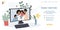 Cartoon flat happy family characters on screen in video conference communication,vector landing page social concept