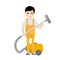 Cartoon flat illustration - cleaning from dust. Home vacuum cleaner