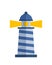 Cartoon flat lighthouse searchlight tower for maritime navigation guidance light vector illustration.