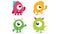 Cartoon flat monsters big icons. Colorful children play an adorable monster