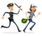 Cartoon flat policeman and thief characters