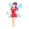 Cartoon flat pretty fairy in a puffy dress with the magic wand.