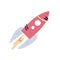 Cartoon flat rocket, starship flying up. Flat vector illustration on white background