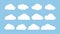 Cartoon flat set of white clouds isolated on blue background. Abstract element concept. Vector illustration