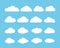 Cartoon flat set of white clouds isolated on blue background. White Cloud. Vector illustration