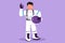 Cartoon flat style drawing astronaut standing with okay gesture wearing spacesuit exploring earth, moon, other planets in universe