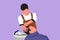 Cartoon flat style drawing attractive male is getting modern haircut in barber shop. Side view of young man getting his hair