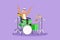 Cartoon flat style drawing disabled Arabian man in wheelchair playing drum in musical event. Physically disabled. Person in