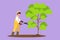 Cartoon flat style drawing gardener trims plant in garden, man cutting tree in park. Pruning shears for cutting foliage, worker
