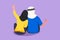 Cartoon flat style drawing girl in love sit lay on shoulder her boyfriend and looking at moon and stars. Happy Arab man and woman