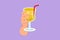 Cartoon flat style drawing hand holding glass with lemonade fruit juice. Drink made of fresh lemon juice. Juicy water with straw.