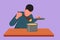 Cartoon flat style drawing handsome husband enjoying smell of cooking from pot. Young man prepare food for family dinner at