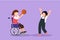 Cartoon flat style drawing of happy lifestyle of disabled people concept. Little girl in wheelchair playing ball with female