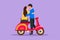 Cartoon flat style drawing happy man and woman kissing each other on motorcycle. Scooter, travel, couple, adventure, ride concept