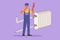 Cartoon flat style drawing plumber standing holding wrench with thumbs up gesture was ready to work on repairing the leaking drain