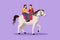 Cartoon flat style drawing romantic couple in love riding horse and looking face to face. Happy cute couple getting ready for