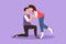Cartoon flat style drawing romantic male kneel and kissing cute female. Couple lovers kissing and holding hands. Happy man and