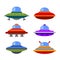 Cartoon Flat Style Ufo Spaceship Icon Set. Vector