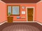 Cartoon flat vector interior office room in peach blossom style