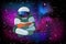 Cartoon Floating astronaut reading a book on smooth glow night sky background