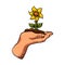 Cartoon flower growing in palm of hand