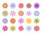 Cartoon flower icons. Summer cute girly stickers, modern flowers clip art icon set. Vector pretty nature graphic