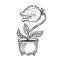 Cartoon flower with teeth sketch vector