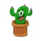 Cartoon flowering cactus in a clay pot, vector illustration