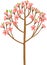 Cartoon flowering peach tree with pink flowers