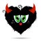 Cartoon fluffy monster with red devil horns. Heart shaped character. Halloween concept. Vector