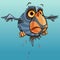 Cartoon flying astonished unusual bird with a large beak