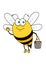 Cartoon flying bee with honey bucket waving hand