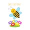 Cartoon flying bees. Cute bee and flower. Honeybee vector background