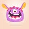 Cartoon flying monster. Happy Halloween violet monster head with red dots.