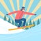 Cartoon flying snowboarder poster