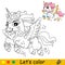 Cartoon flying unicorn kids coloring book page vector