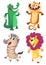 Cartoon forest animals set. Vector illustration of crocodile, tiger, zebra, lion