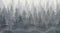 Cartoon forest of fir trees in dense fog