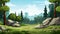 Cartoon Forest Landscape: Serene Prehistoric Game Asset