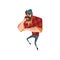 Cartoon forest man standing and thinking. Strong bearded lumberjack. Woodcutter dressed in red checkered shirt, blue