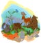 Cartoon forest wilderness landscape with many wildlife animals s