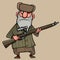 Cartoon formidable grandfather with a rifle in his hands