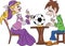 Cartoon fortune teller guessing about the football championship vector